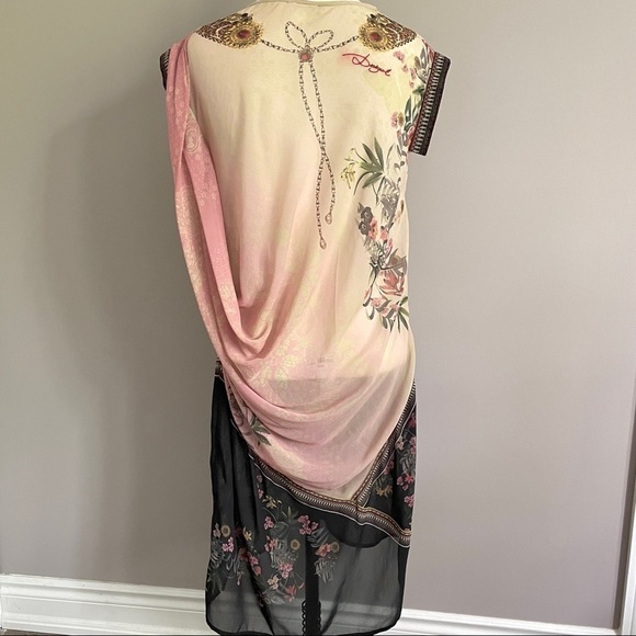 Desigual Elo Sheer Floral Chiffon Flapper Bejeweled Neckline Midi Knee Dress - S - Picture 8 of 14